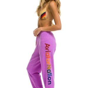 Aviator Nation Purple Sweatpants with Rainbow Logo